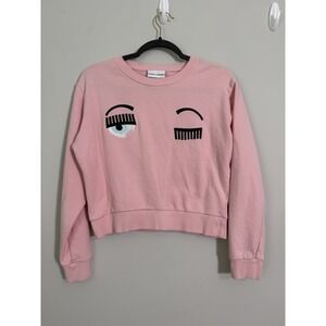 Chiara Ferragni Pink Sz M Sweatshirt Flirting Winking Eyes Designer Italy Jumper